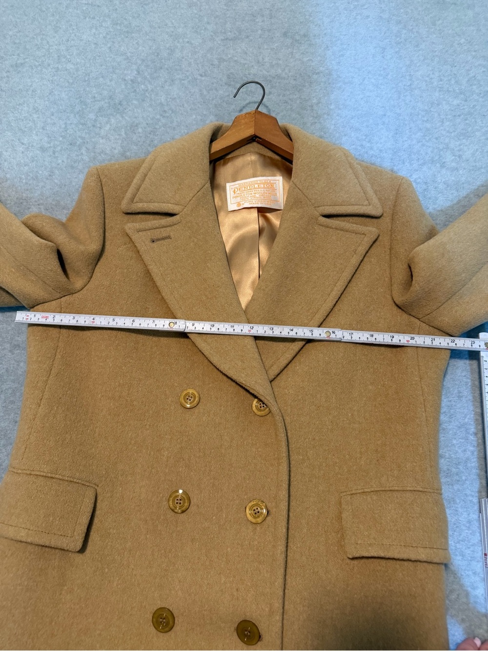 Pendleton Trench Coat Vintage Tan 90s Wool Camel Double Breasted Maxi Women’s 14 - Picture 5 of 12